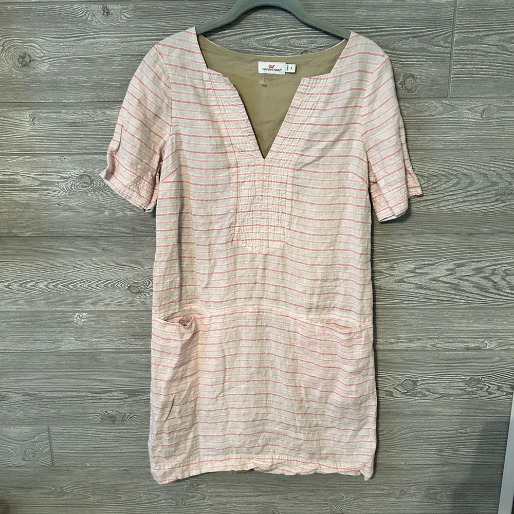 Vineyard Vines Linen Striped V Neck Short Sleeve Casual Dress Size‎ 2